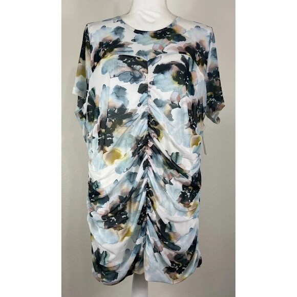 Torrid Stretch Mesh Crew Neck Ruched Top Floral Plus Size 3X (22-24) - Picture 5 of 13